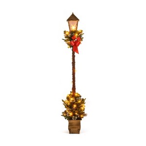 Tangkula 6.1 FT Christmas Pre-lit Street Lamp Holiday Lamp Post w/Artificial Greenery LED Lights Seasonal Decoration - 1 of 4