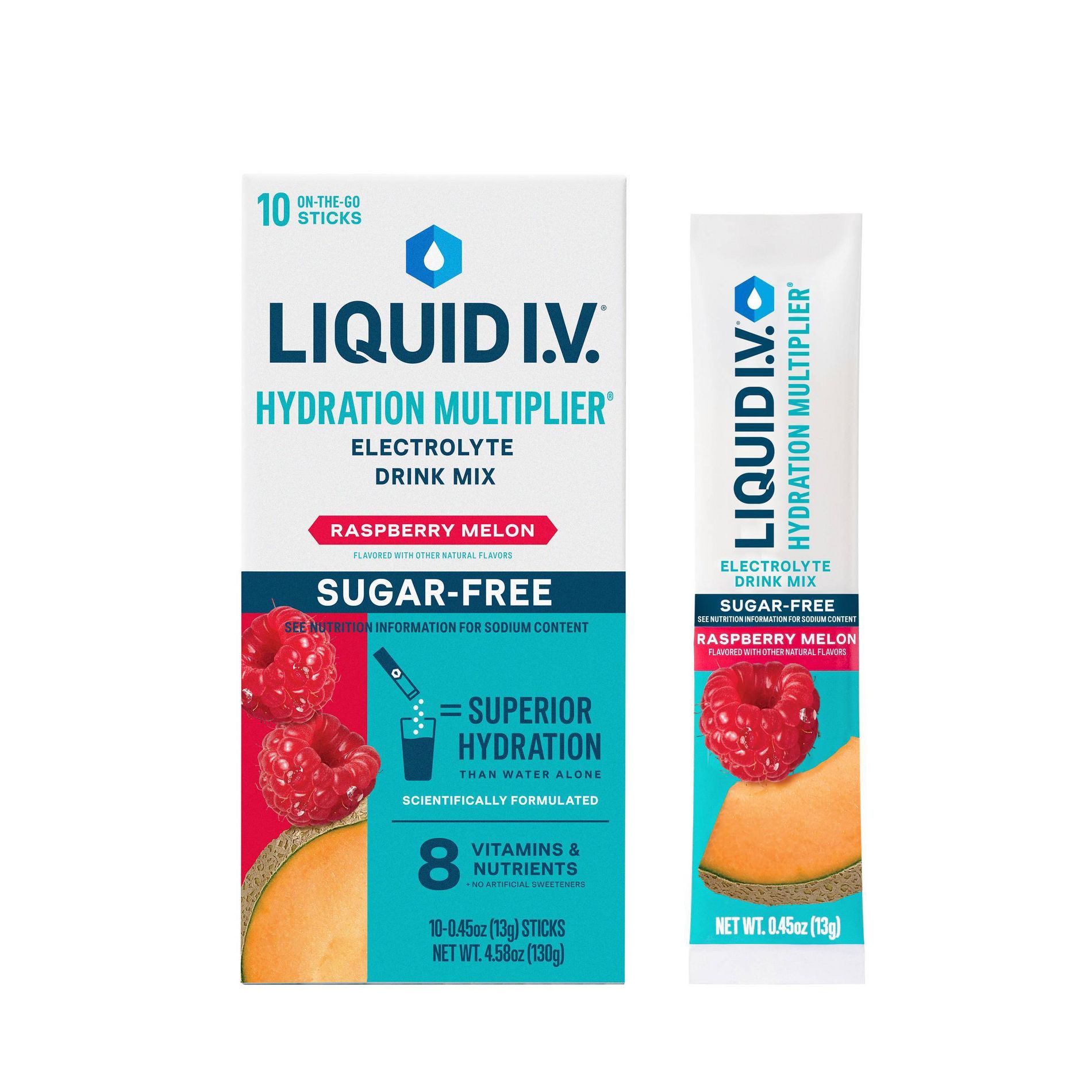 Liquid I.V. Sugar Free Hydration Multiplier Vegan Powder Electrolyte Supplements - Melon Raspberry - 0.45oz/10ct