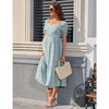 Women's Floral Maternity Dress V Neck Short Puff Sleeve Swing Maxi Dresses Casual for Photoshoot Baby Shower - 2 of 3