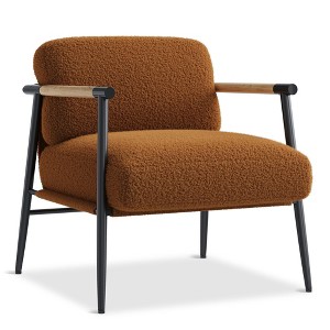 Modern Accent Chair, Comfy Chair with Metal Frame Wooden Armrest, Cozy Reading Chair with Soft Cushion for Bedroom, Living Room - 1 of 4