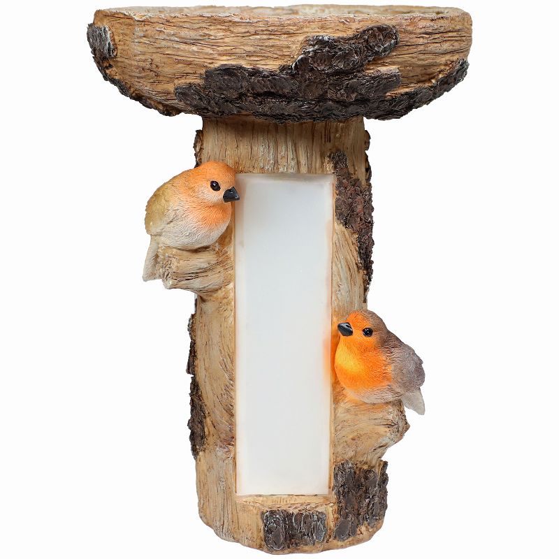 Sunnydaze Staked Country Tree Stump Bird Bath with Solar Lighted Address Plate - 15.5", 3 of 14