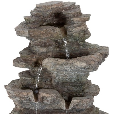 Nature-Inspired Polyresin Tabletop Water Fountain with LED Lights