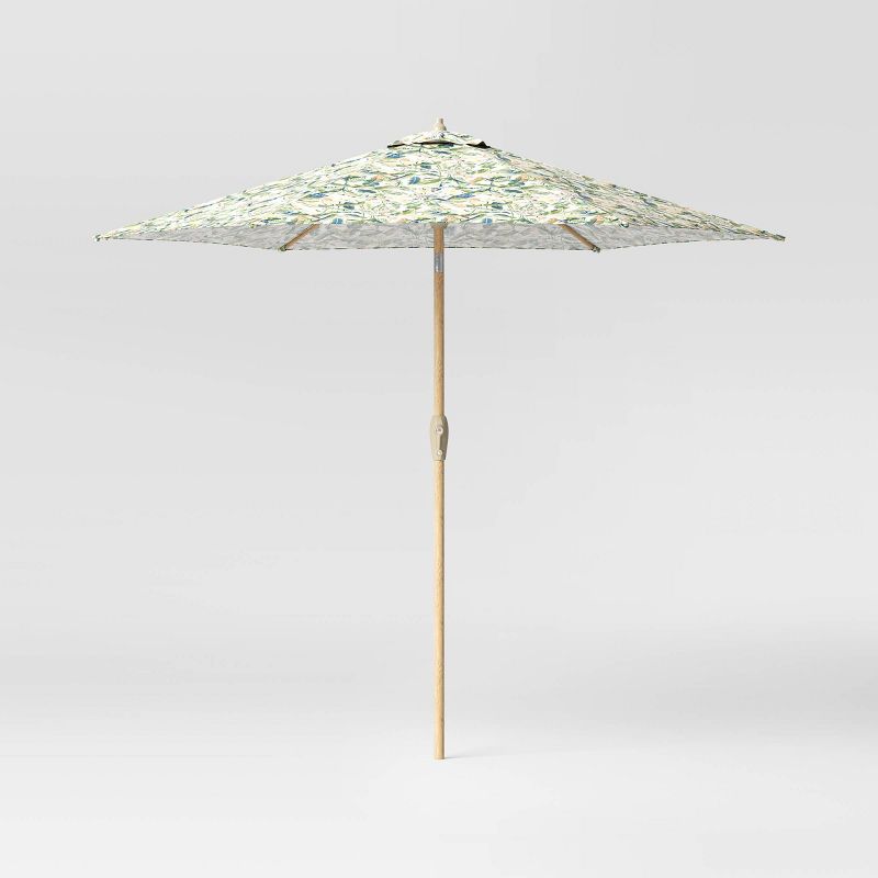  9' Round Outdoor Patio Market Umbrella with Light Wood Pole - Threshold™, 1 of 9