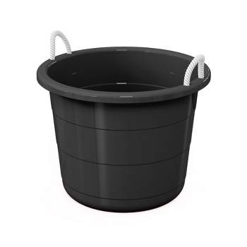 Life Story Large 17 Gallon Flexible Plastic Storage Bucket Container with Easy Grip Rope Handles for Indoor and Outdoor Storage, Black, 8 Pack