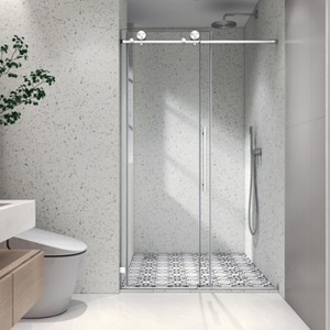 PexFix 76 in.x 48 in. Frameless Single Sliding Shower Door 8mm Tempered Glass With Adjustable Soft Closing Design for Spa Bathroom Brushed Nickel - 1 of 4