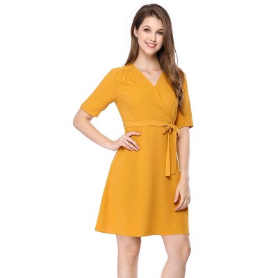 INSPIRE CHIC Women's Short Sleeve V Neck Belted A Line Dress