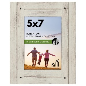 Americanflat Rustic Picture Frame Textured Wood and Polished Glass for Wall and Tabletop - White 5" x 7" - 1 of 4