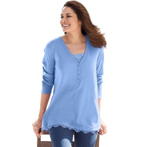 Woman Within Layered-Look Lace Trim Tee - 1 of 4