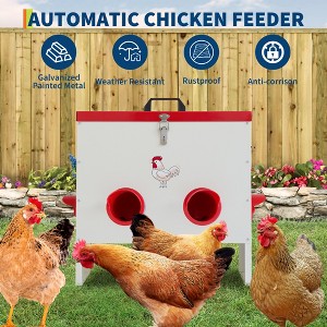 Automatic Chicken Feeder 30 Lb Capacity 6 Port Large Metal Chicken Feeders - No Waste Poultry Feeder with Locking Lid - 1 of 4