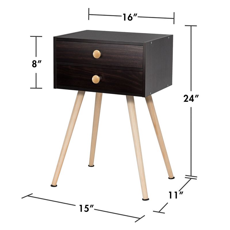 Costway Mid Century Modern 2 Drawers Nightstand Sofa Side Table End Table Espresso, 4 of 11