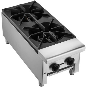 VEVOR Commercial Gas Stove with 2 Burners, Propane and Natural Gas Countertop Cooking Stove Range, Stainless Steel Gas Hot Plate - 1 of 4