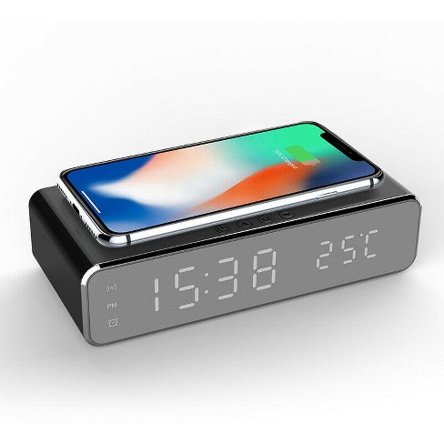 Link Modern And Sleek Alarm Clock With Wireless Charger - Black : Target