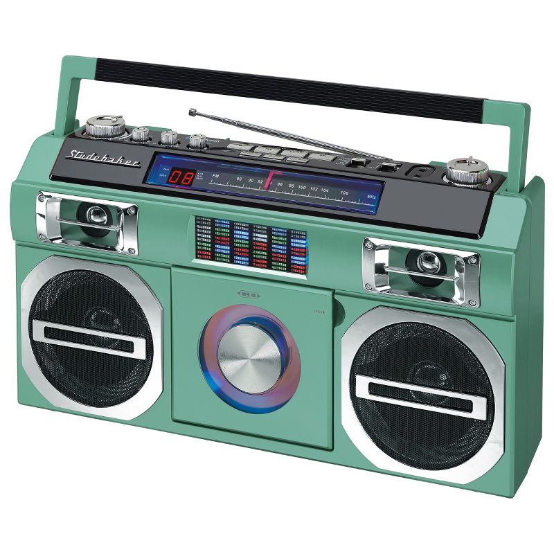 Studebaker SB2145 80's Retro Street Portable Bluetooth Boombox with FM Radio, CD Player, LED EQ and 10 Watts RMS Power, 1 of 2
