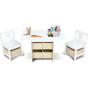 JOYMOR Kids Table and Chairs Set with 6 Drawers, Solid Wood Toddler Activity Desk for Arts & Study, Ages 3-8, White - 1 of 4