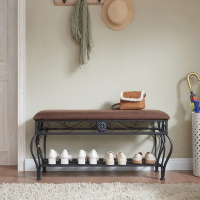 Airsurfer Shoe Rack Bench for Entryway, Industrial Bench, Rustic Shoe Rack for Small Spaces, Upholstered Entryway Bench, Multipurpose Entryway