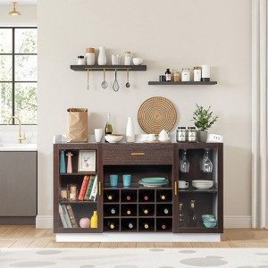 Karl Home Kitchen Storage Cabinet Sideboard With 12 Compartments For Wine Storage And Glass Doors With Drawer - 1 of 4