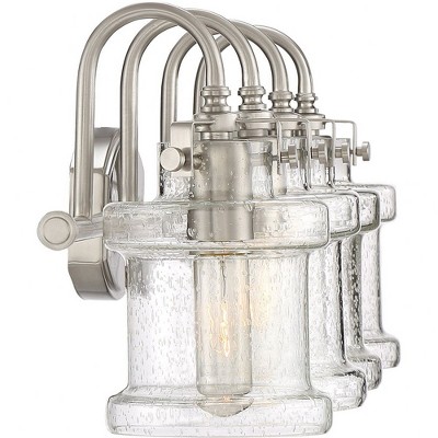Danbury Brushed Nickel 4-Light Vanity with Seedy Glass Shades