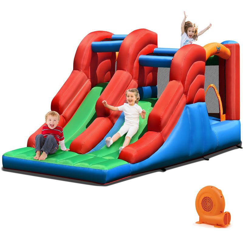Costway Inflatable Bounce House 3-in-1 Dual Slides Jumping Castle Bouncer w/ 550W Blower, 1 of 11