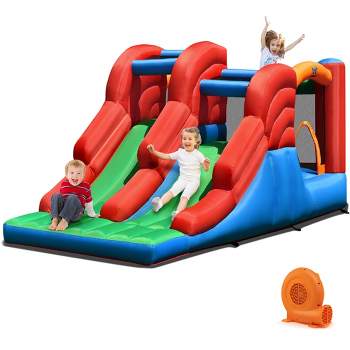 Costway Inflatable Bounce House 3-in-1 Dual Slides Jumping Castle Bouncer w/ 550W Blower