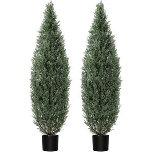 Artificial Topiary Trees Set of 2 – Realistic UV-Protected Potted Faux Cedar Trees for Outdoor Home Decor, Perfect for Front Door Planters - 1 of 4