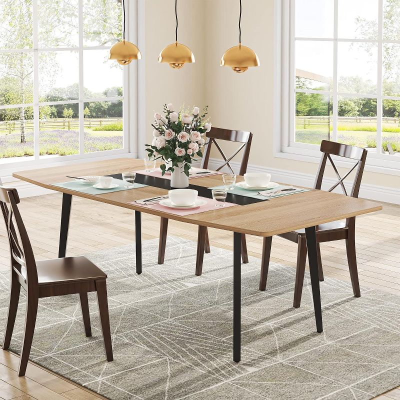 Tribesigns 70.8" Boat-Shaped Dining Table for 6-8 People, Industrial Kitchen Table, Large Wood Dining Room Table for Kitchen, Family Gathering, 4 of 8