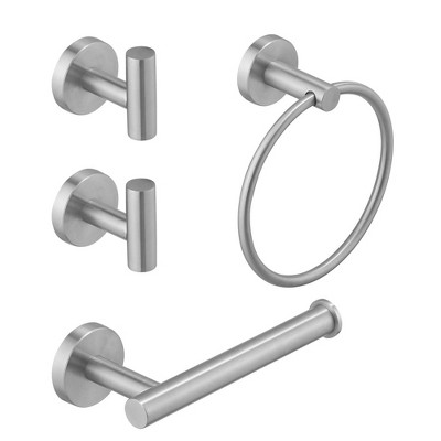 BWE 4-Piece Bath Hardware Set With Robe Hooks, Towel Ring, Toilet Paper Holder Modern