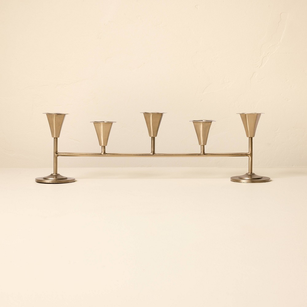 20" Metal Tabletop Taper Candelabra Brass Finish - Hearth & Hand™ with Magnolia