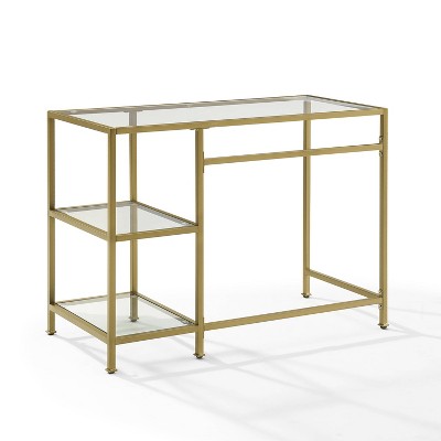Sleek Gold-Frame 46" Glass-Top Modern Desk/Vanity