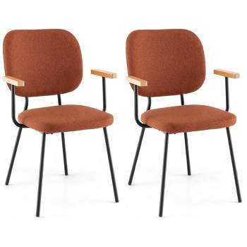 Costway Set of 2 Modern Linen Fabric Dining Chairs Padded Kitchen Accent Armchair Grey/Orange