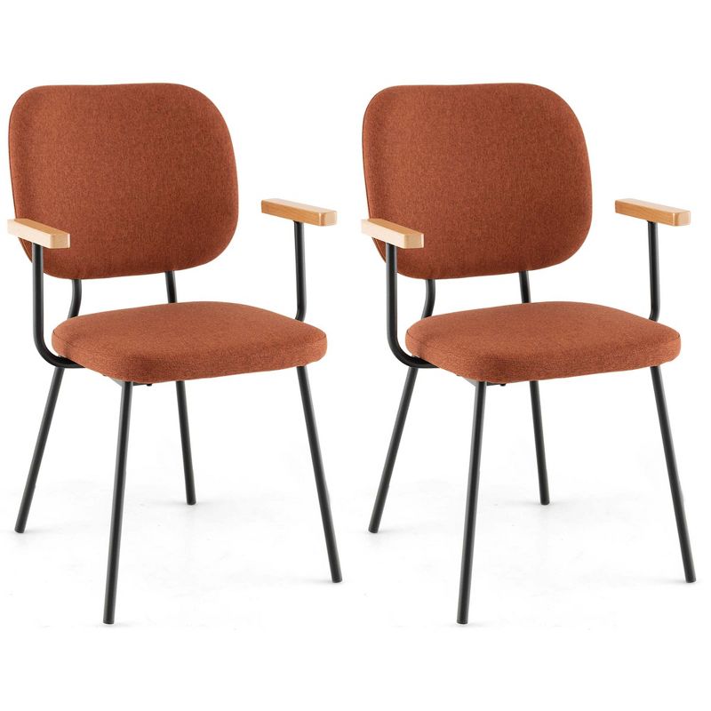 Costway Set of 2 Modern Linen Fabric Dining Chairs Padded Kitchen Accent Armchair Grey/Orange, 1 of 10