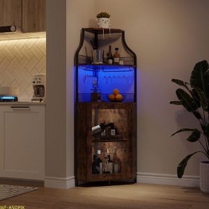 Corner Bar & Wine Cabinet - Adjustable Shelves with Glass Holder & Mesh Doors - 1 of 4