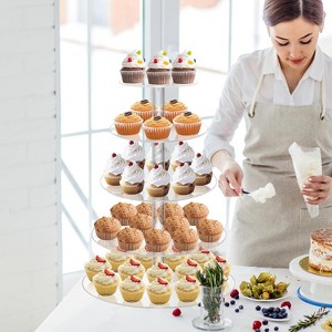 Hachikiko Round Acrylic Cupcake Stand with LED Light String - Large Tower for Weddings, Birthday Parties, Pastry Dessert Display - 1 of 4