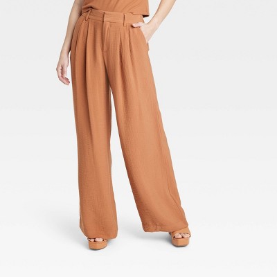 Women's High-Rise Wide Leg Pants - A New Day - Tan Size 4 in 2023