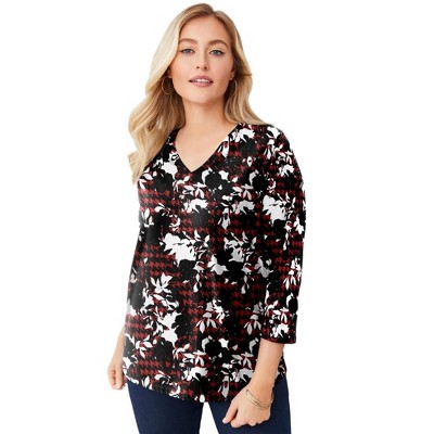 Jessica London Women's Plus Size Stretch Cotton V-Neck Tee