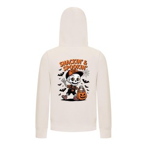 Everyday Kids “Snackin’ & Spookin’” Zip Up Halloween Hoodie – Skeleton Trick-or-Treater with Candy Bag – Cozy Fall Sweatshirt for Boys, Off-White - 1 of 3