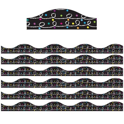 Ashley Productions® Magnetic Scallop Border, White Chalk Loops with Color Chalk Dots on Black, 12 Feet Per Pack, 6 Packs