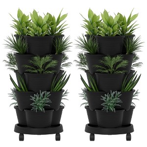 VECELO 5-Tier Vertical Garden Planter, Self Watering Stackable Planter with Wheels for Strawberries, Flowers, Vegetables, Set of 1/2 - 1 of 4