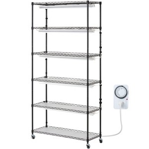 VEVOR Plant Stand with Grow Light, 6-Tier Large Tall Plant Shelf with 150W Full Spectrum Grow Light, Indoor Plant Light with Timer and Wheel, Black - 1 of 4