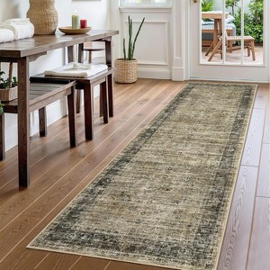 Washable Area Rug for Living Room Soft Vintage Distressed Large Bedroom Rugs Non-Slip Retro Abstract Farmhouse Neutral Carpet for Dining - 1 of 4
