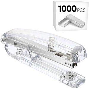 HTUTWOO Office Desk Stapler with 1000 24/6 Staples, Transparent Clear Durable Acrylic Fashion Shape, for Office Home School - 1 of 4