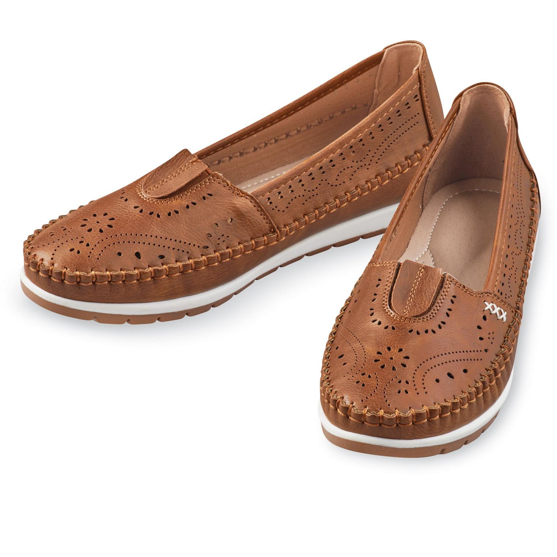 Collections Etc Stretch Inset Laser Cut Decorated Slip-On Shoes