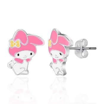 Sanrio Hello Kitty My Melody Brass Flash Plated Enamel and Cyrstal Stud Earrings
