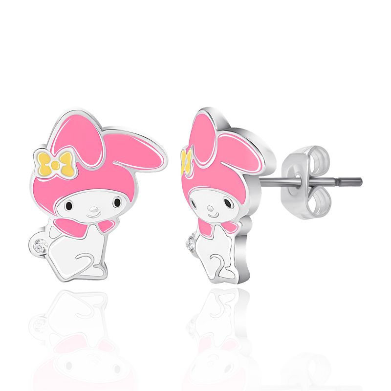 Sanrio Hello Kitty My Melody Brass Flash Plated Enamel and Cyrstal Stud Earrings, 1 of 5