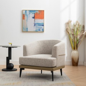 Modern Barrel Accent Chair with Curved Backrest and Steel Legs, Upholstered Single Sofa for Living Room or Bedroom -3irtyhousy - 1 of 4