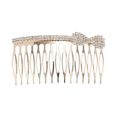 Unique Bargains Women's Rhinestone Bow Tie Hair Comb Insertion Tool Gold Tone 1 Pc