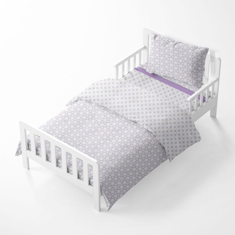 Bacati - Petals/Floral Lilac Girls Muslin 4 pc Toddler Bedding Set, 2 of 9