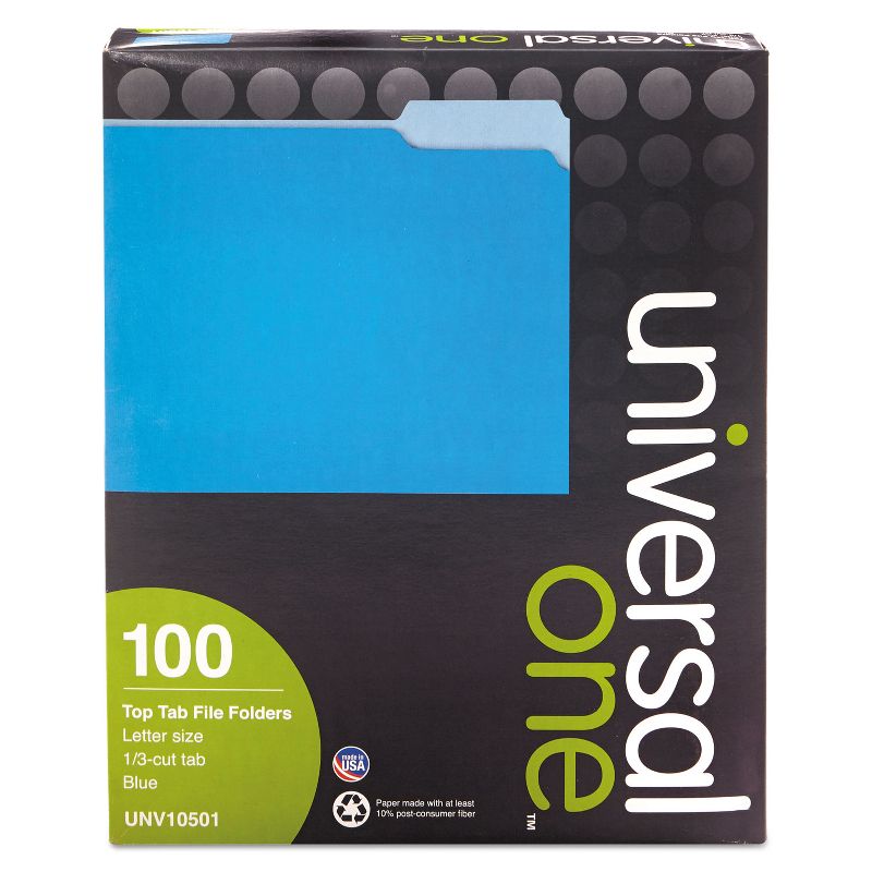 UNIVERSAL File Folders 1/3 Cut One-Ply Top Tab Letter Blue/Light Blue 100/Box 10501, 4 of 5