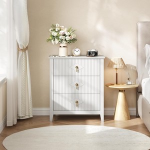 27.5" Wide 3 Drawer Nightstand Fluted Panel Modern Chest of Drawers Bedside Storage Table, for Living Room, Hallway, Entryway - 1 of 4