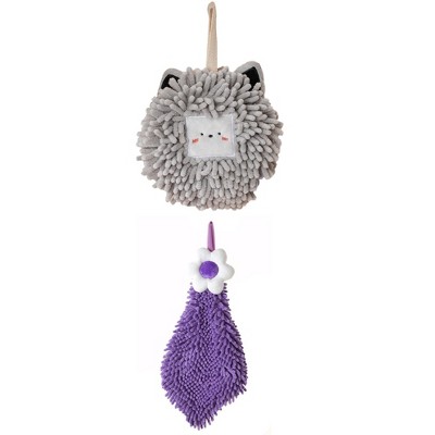 REGALWOVEN 2 Packs Soft Absorbent Cute Decorative Chenille Hand Towel for Bathroom 6" x 15"/7" x 7"