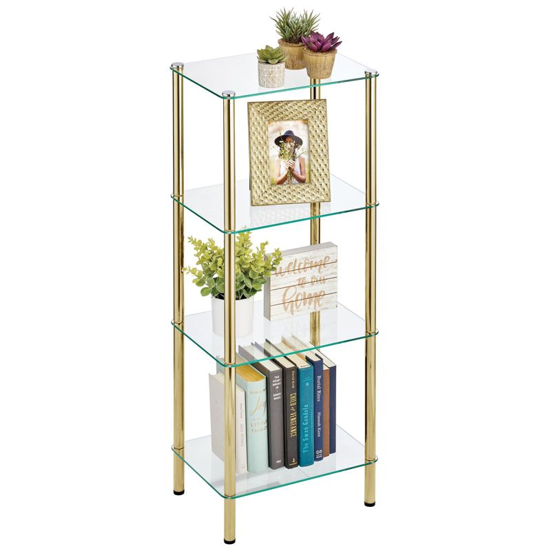 mDesign Metal/Glass Tiered Storage Tower with Open Glass Shelves, 2 of 6